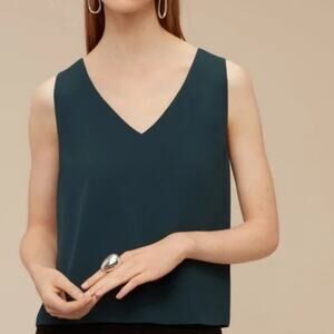 Aritzia BABATON Murphy Sleeveless Blouse Tank V Neck Casual Green Blue Size XXS